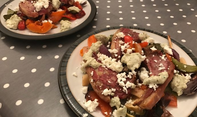 Lamb Cutlets with Roasted Vegetables & Parsley, Walnut and Alioli Pesto (& the untimely death of my beloved KitchenAid® Food Processor!)